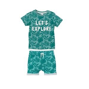 H&M Let’s Explore Green Leaves Set Tee & Shorts Outfit Size 6-9 Months Cotton